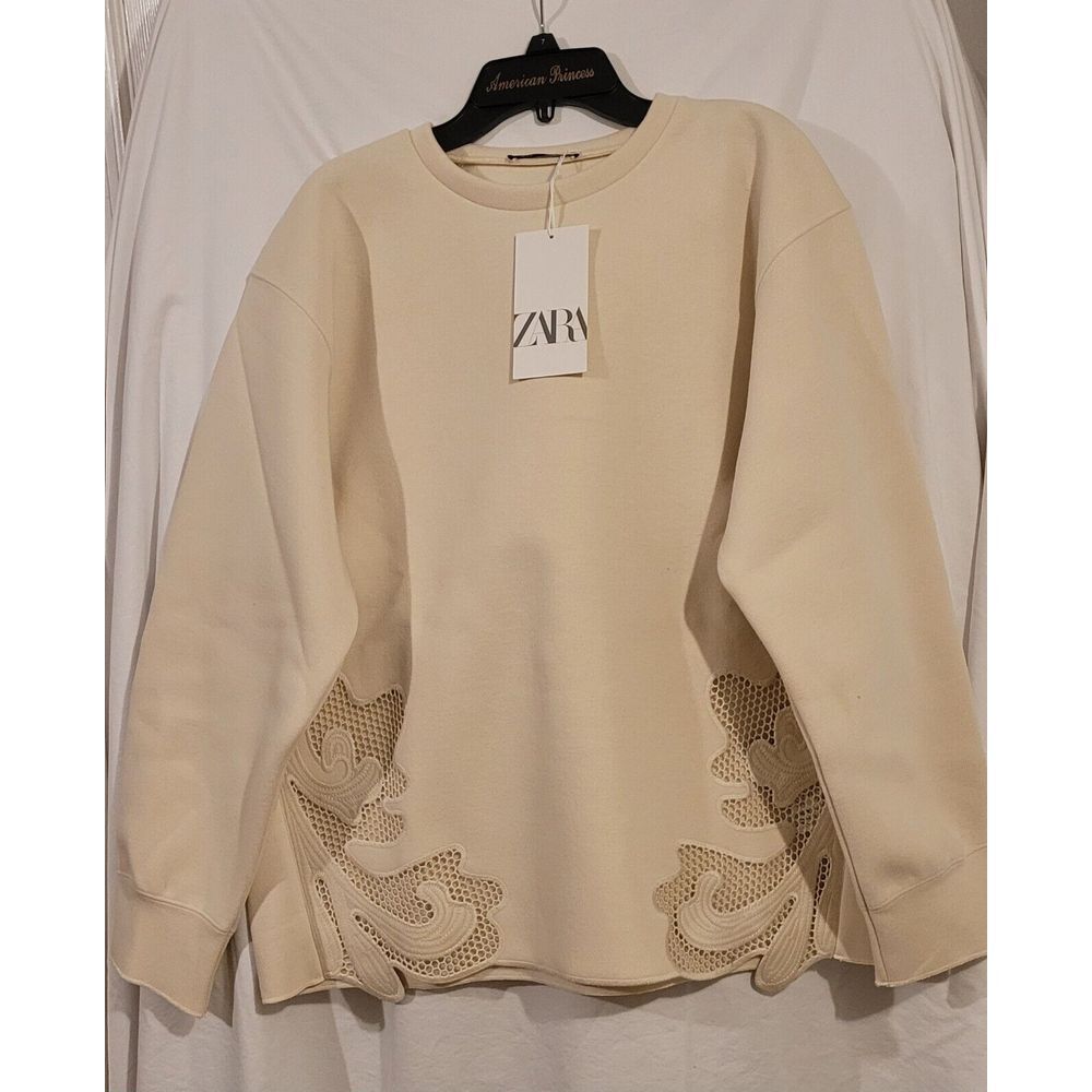 Zara Women's Rib knit Sweater‎ In Ivory With Embroidery On Both Sides